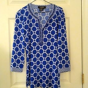 Peck and Peck Collection women's beaded blue tunic blouse size 10